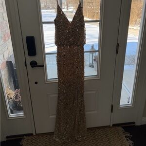 Sherri Hill Gold Sequin Prom Dress